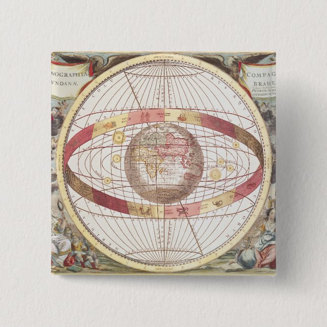 Planisphere, from 'Atlas Coelestis' 2 Inch Square Button (Front)