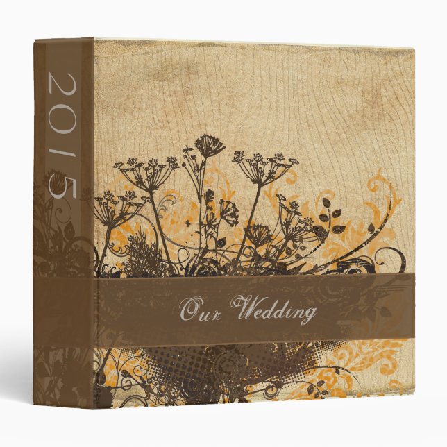 Planner Distressed Brown Wildflowers Woodgrain Binder (Front/Spine)