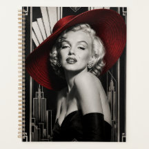 Planner Marilyn Monroe art deco BW with red hat