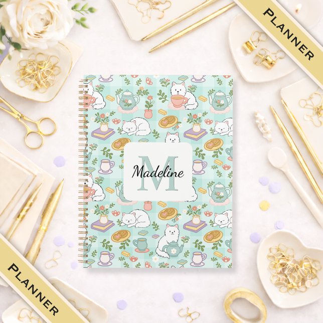 Planner Monogram Tea & Bookish Cats Green (Créateur téléchargé)