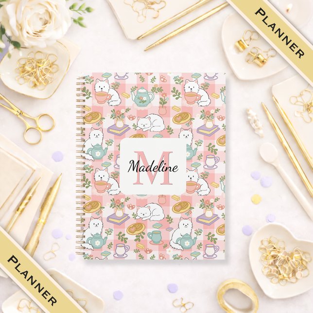Planner Monogram Tea & Bookish Cats Pink (Créateur téléchargé)