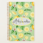 Planner Personalized Monogram Name Bright Lemons<br><div class="desc">Custom name planner with bright and happy watercolor painted lemons with blossoms pattern on a green background,  just change the name.</div>