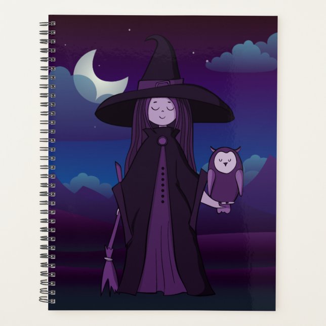 Planner Purple Cheeky Witch® avec sorcière et hibo (Devant)