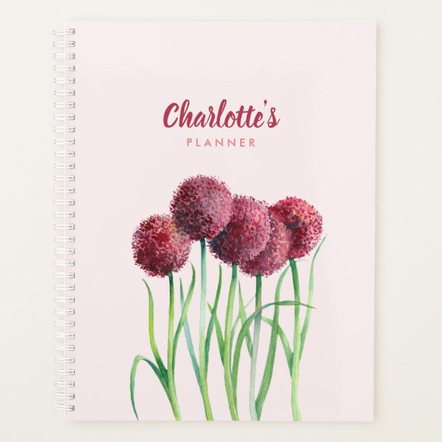 Planner Purple Pink Alliums Flower Watercolor (Front)