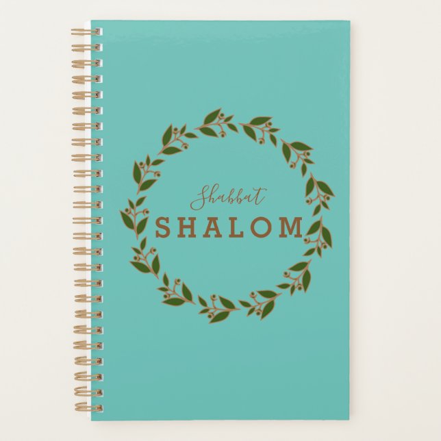 Planner Shabbat Shalom Green Brown Wreath (Front)