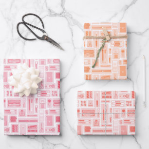 Planner Stationery Pink Orange Red Pattern Wrapping Paper Sheet