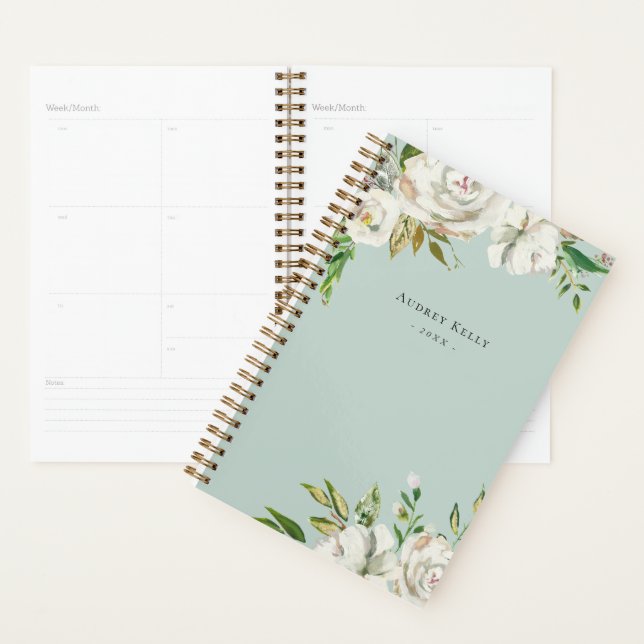 Planneur Floral Blanc Hiver Personnalisé (Devant avec enveloppe)