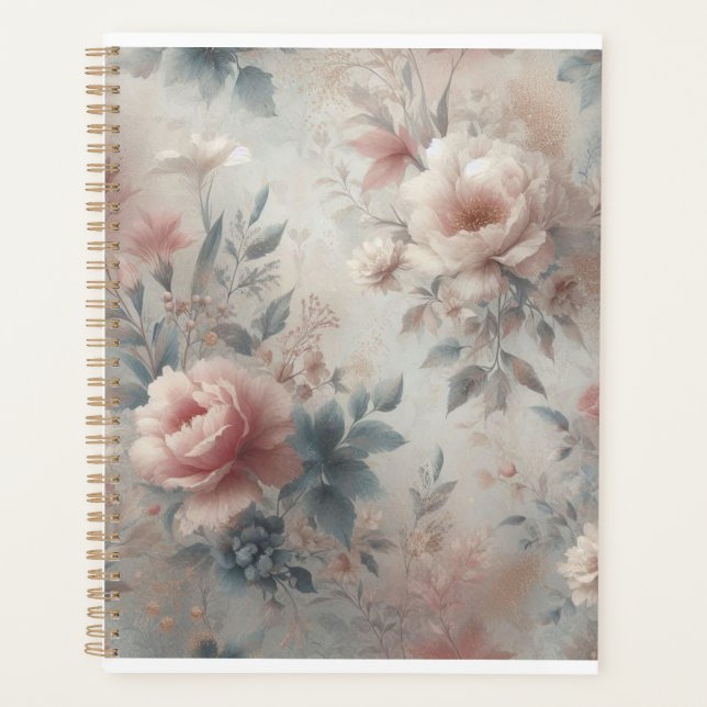 Planneur floral souple - Aquarelle rose et or (Devant)