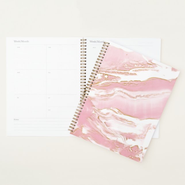 Planneur quotidien en marbre rose et or - Spiral (Devant avec enveloppe)