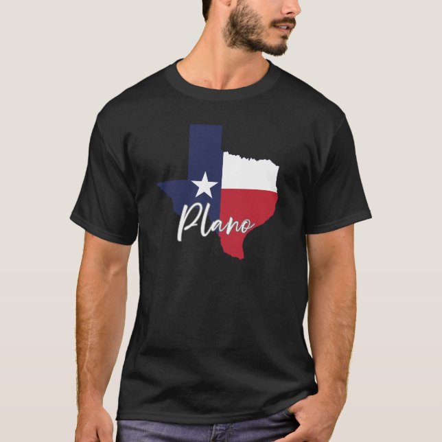 Plano, Texas Flag Map Men's Black T-Shirt (Front)