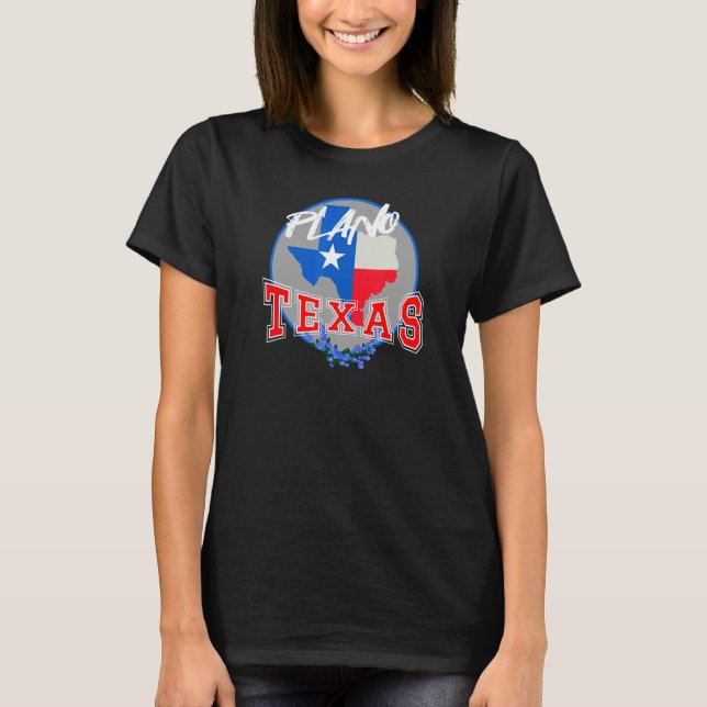 Plano Texas in Red White & Blue Bonnet Flower T-Shirt (Front)