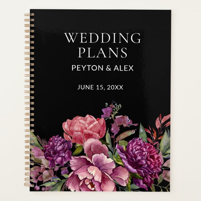 Plans de Mariage botanique rose violet noir (Devant)