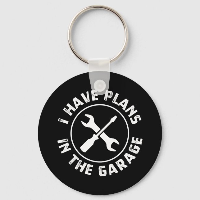 Plans in the Garage Car Lovers Keychain (Front)