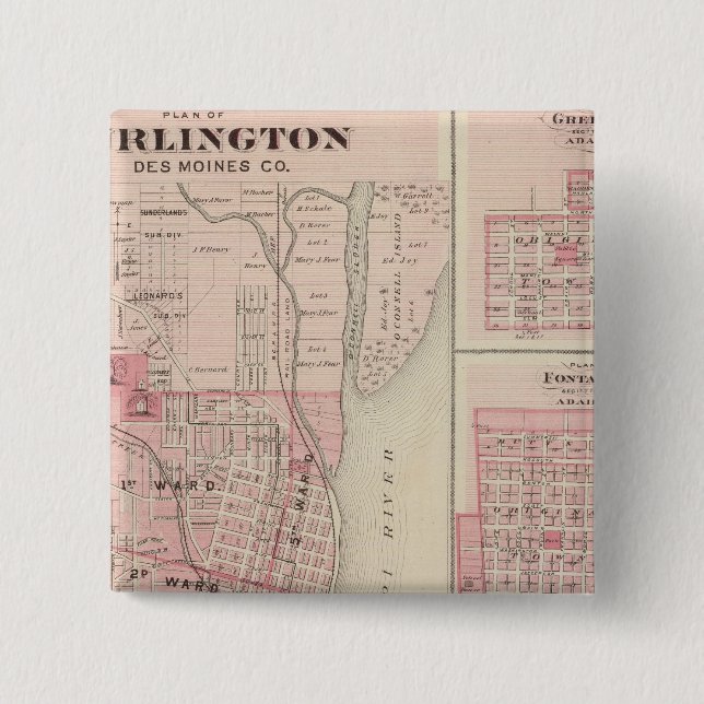 Plans of Burlington, Greenfield 2 Inch Square Button (Front)
