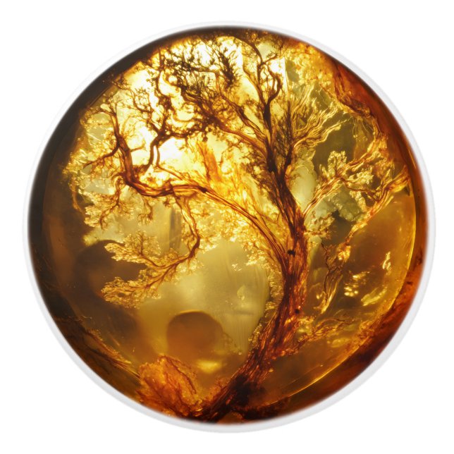 Plant Amber Pattern Ceramic Knob (Front)