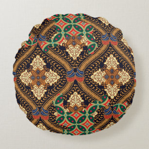 Plant-Based Indonesian Batik: Distinctive Patterns Round Pillow