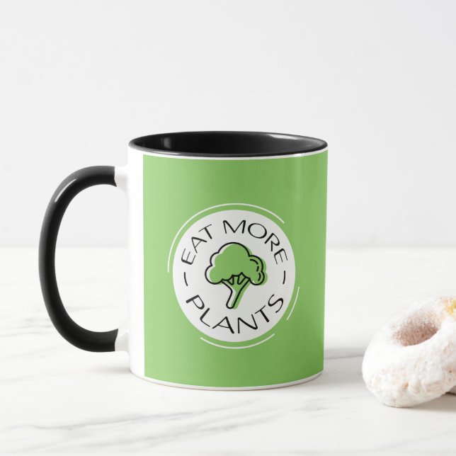 Plant Based Vegan Eat More Plants Clean Diet Green Mug (With Donut)