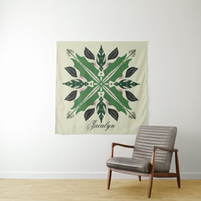 Plant Botanical Greenery Monstera Mandala Name Tapestry (In Situ)