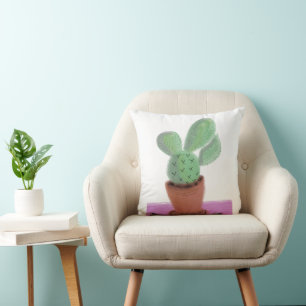 Plant Cactus Green Purple houseplants Throw Pillow