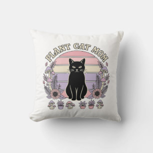 Plant Cat Mom Cat Plants Cottagecore Vintage Vecto Throw Pillow