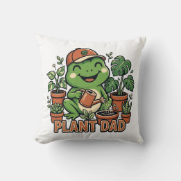 Plant Dad Frog Watering Houseplants Funny Plant Throw Pillow