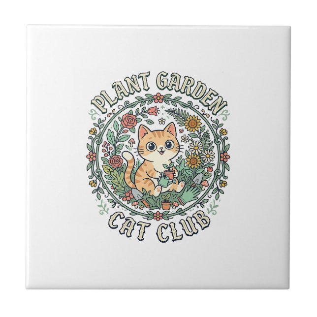 Plant Garden Cat Funny Cat Lover Design - Plant Ga Tile (Front)