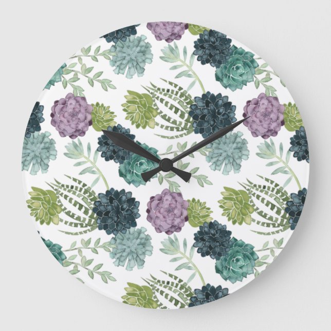 Plant Happiness Collection Succulent Pattern Large Clock (Front)