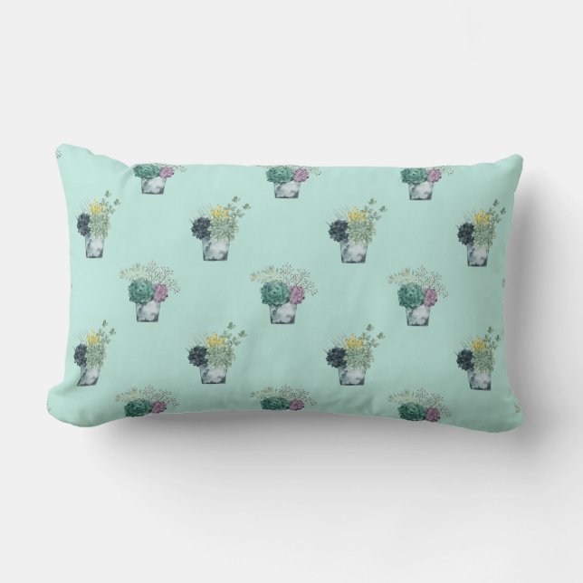 Plant Happiness Collection | Succulents Lumbar Pillow (Front)
