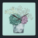 Plant Happiness Collection | Succulents Square Wall Clock<br><div class="desc">Enjoy this fresh creative cute succulent pattern on a product or wallart piece to enhance and add to the world around you. Artist: Grace Popp</div>