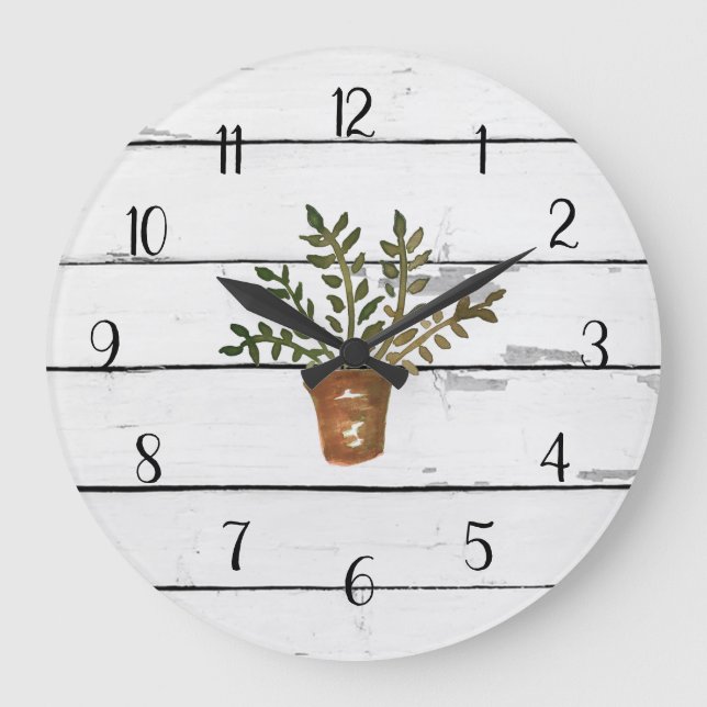 Plant in Pot Gardener Rustic Shiplap  Large Clock (Front)