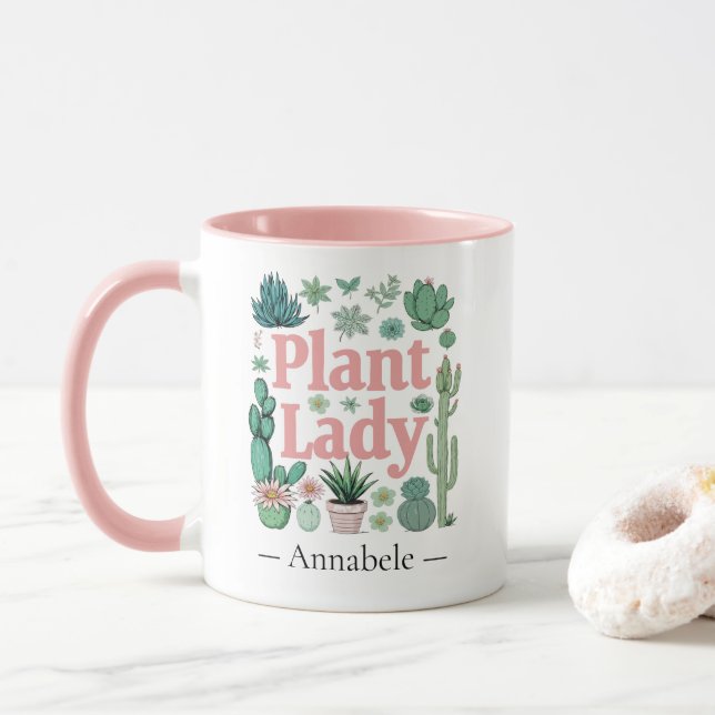 Plant Lady Cute Personalized Two-Tone Coffee Mug (With Donut)