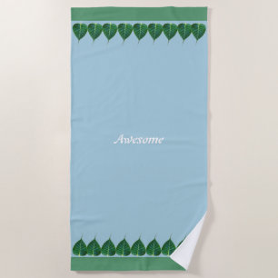 Plant Leaves on Light Blue Personalized Beach Towel