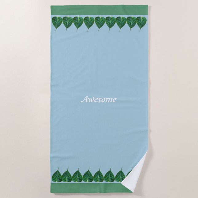Plant Leaves on Light Blue Personalized Beach Towel (Front)