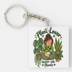 Plant Lover – Happier with Plants Cute Houseplant  Keychain