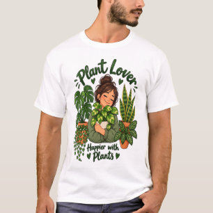 Plant Lover – Happier with Plants Cute Houseplant T-Shirt