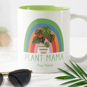 Plant Mama Boho Rainbow Garden Monstera Leaves Two-Tone Coffee Mug