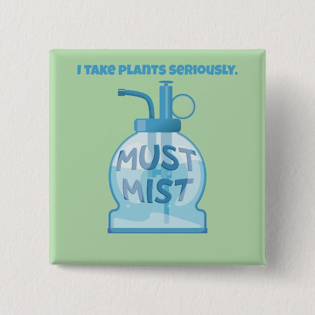 Plant mister misting pot plants 2 inch square button (Front)
