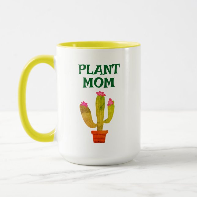 Plant Mom coffee mug gift with cute cactus in pot (Left)