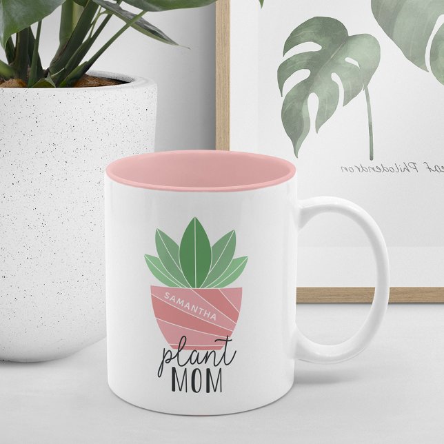 Plant Mom | Cute Personalized Plant Lover Two-Tone Coffee Mug (Creator Uploaded)