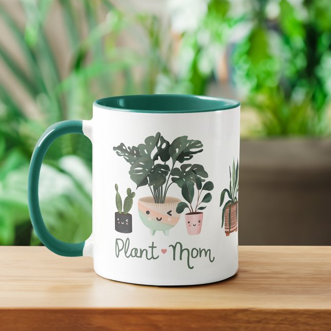 Plant Mom Fun & Cute Watercolor Potted Plants Coffee Mug (Plant Mom Fun & Cute Watercolor Potted Plants Coffee Mug)