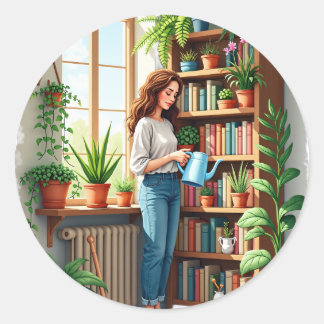 Plant Mom Gardening Book Nook - Indoor Gardening L Classic Round Sticker