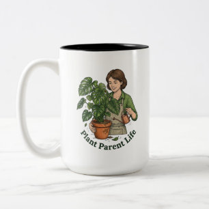 Plant Parent Life Funny Botanical Gardening Humor  Two-Tone Coffee Mug