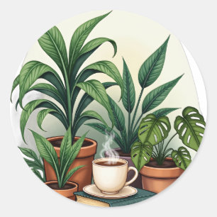 Plant Parents Cozy Reading Nook Houseplant Collect Classic Round Sticker