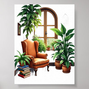 Plant Parents Reading Nook Cozy Garden Watercolor Poster