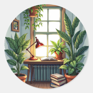 Plant Parents Reading Nook - Cozy Vibes Classic Round Sticker