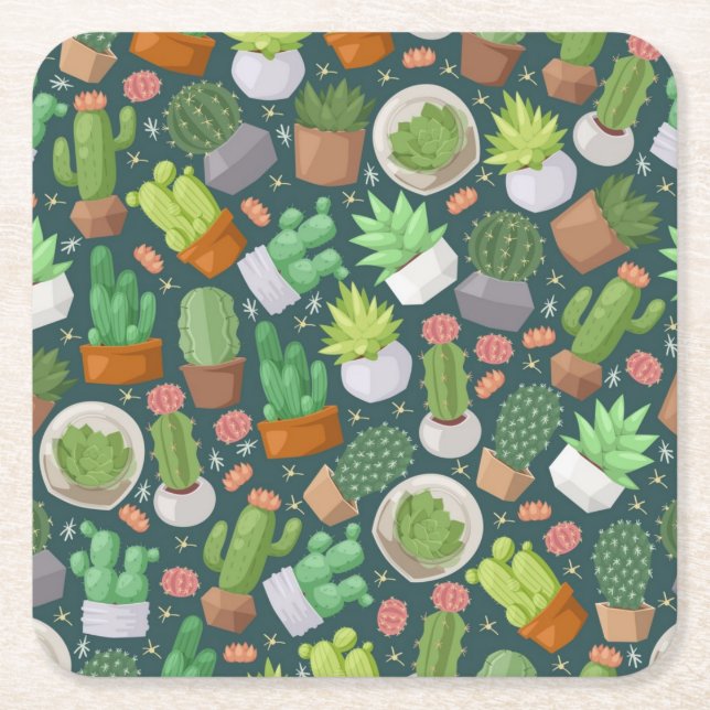 Plant pattern square paper coaster (Front)