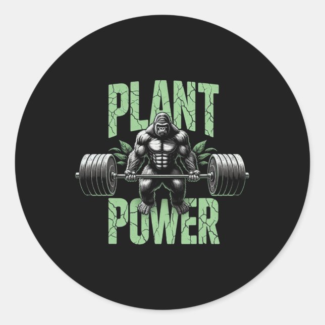Plant Power Tee - Vegan And Vegetarian Gym Workout Classic Round Sticker (Front)
