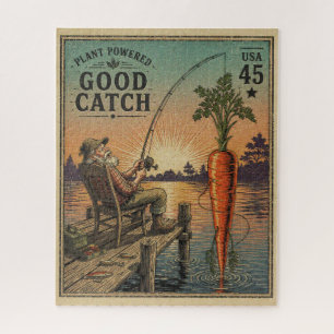 Plant Powered Good Catch - Vintage Stamp Art Jigsaw Puzzle