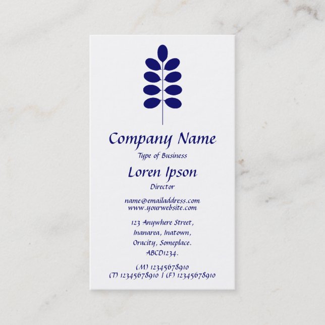 Plant Symbol - Dark Blue on White Business Card (Front)