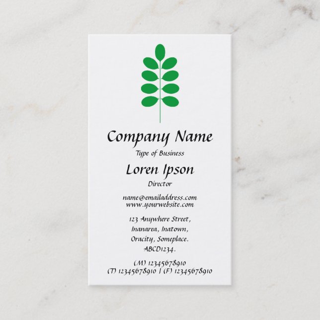 Plant Symbol - Green on White Business Card (Front)